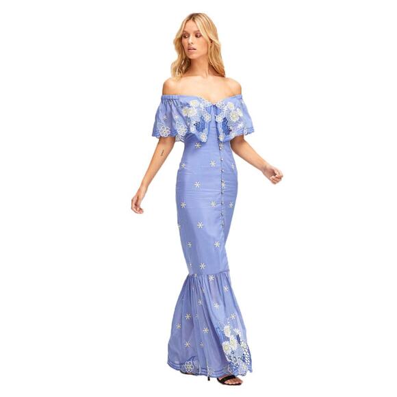 Alice McCall Blue Honeycomb Floral Daisy Embroidered Midi Dress Size US 6 - Picture 1 of 7